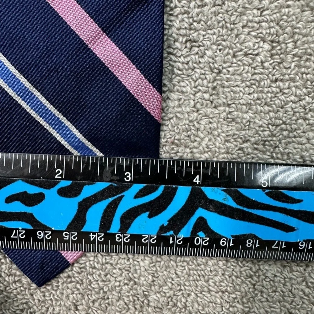 Polo Ralph Lauren Silk Tie Navy Blue Pink Striped Handmade Italy Mens Necktie